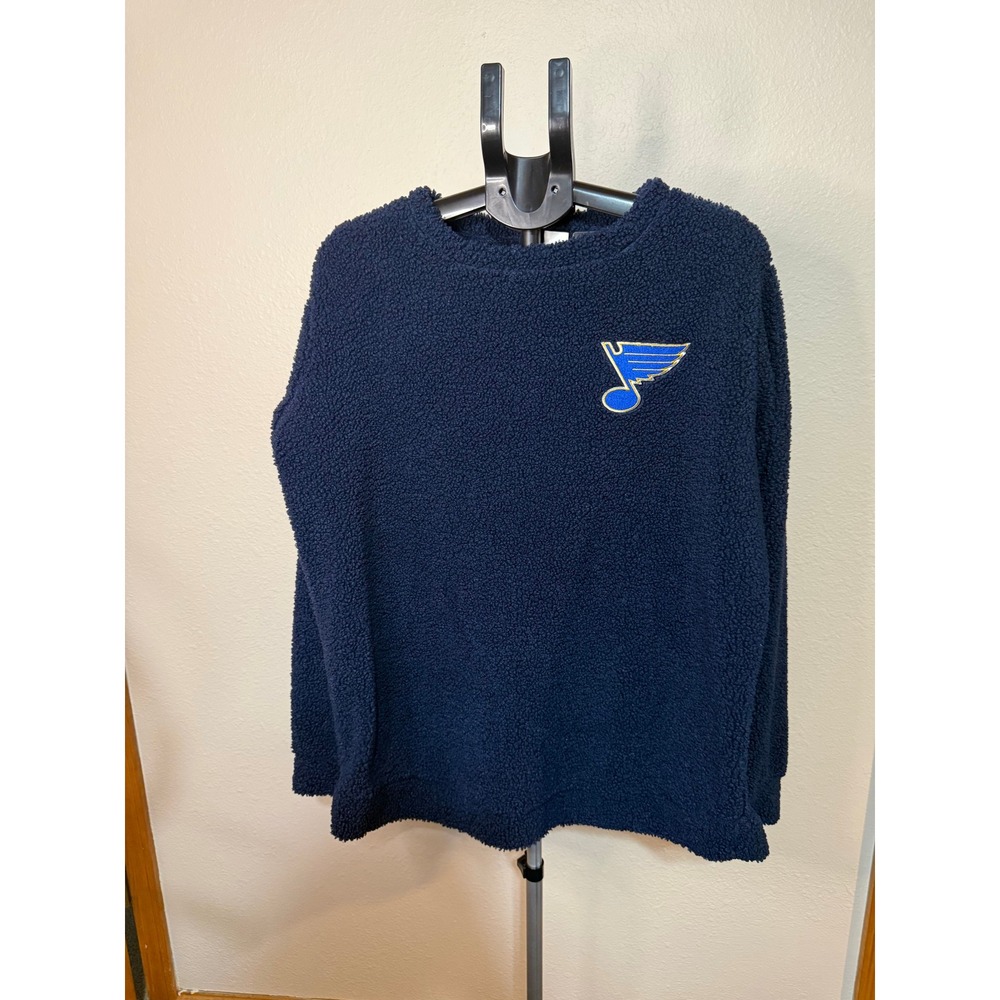 St Louis Blues NHL Sherpa Fleece Pullover Sweatshirt Navy Blue Womens XL